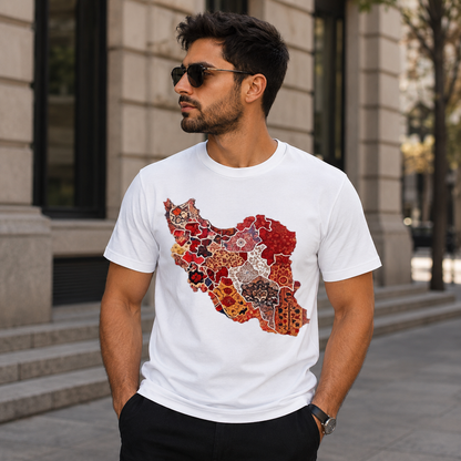 Persian Art Iran Map T-Shirt  Premium Print on T-Shirt  Iranian Heritage Graphic Tee
