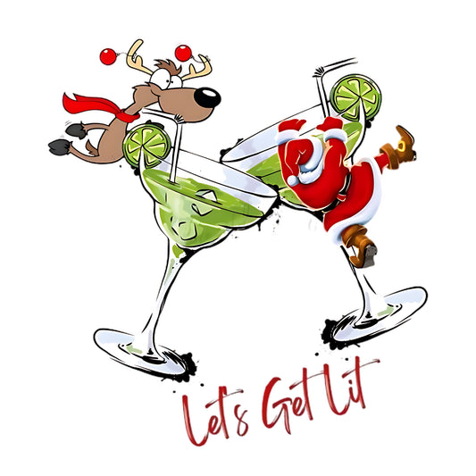 "Let's Get Lit" Funny Christmas Santa & Reindeer Holiday Design