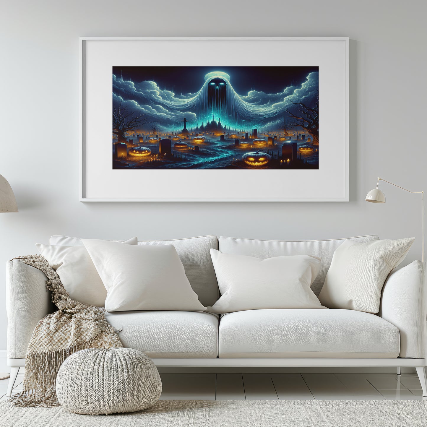 Haunting Nightfall – Ghostly Skyline Halloween Wall Art