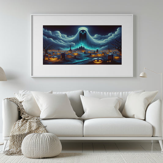 Haunting Nightfall – Ghostly Skyline Halloween Wall Art