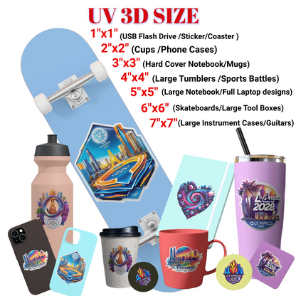 UV 3D DTF Stickers by Size