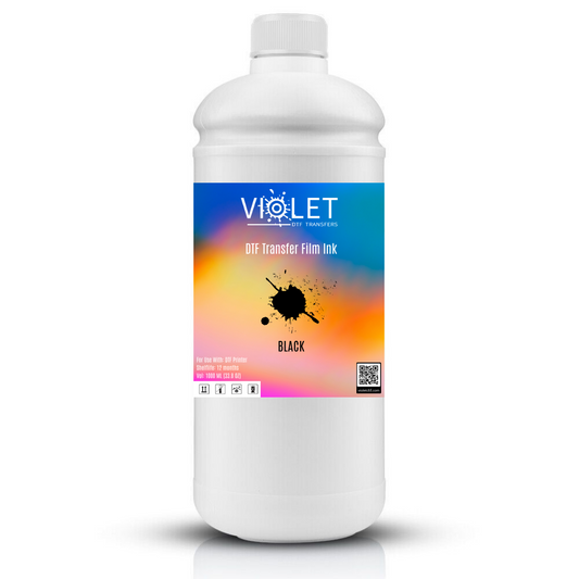 Bottle of Violet DTF transfer film ink for use in Direct to Film printing