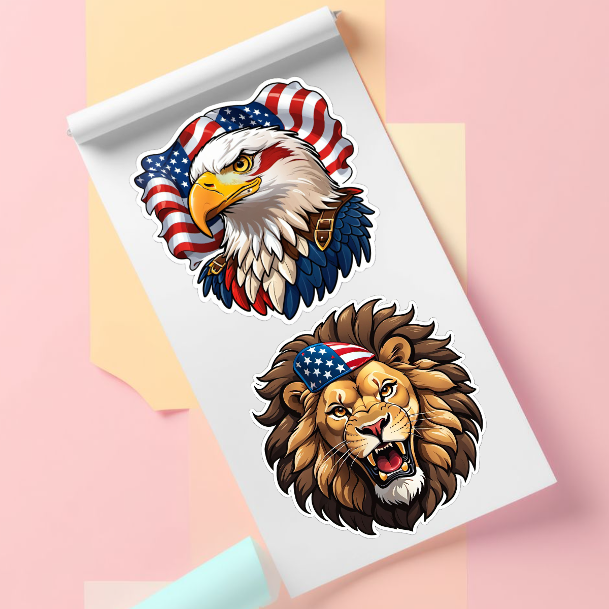 Patriotic DTF transfer design with an American bald eagle and flag theme, ready for fabric printing