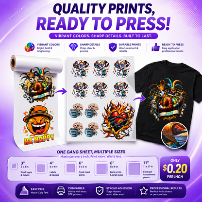 Premium Print on T-Shirt , Custom DTF Gang Sheet Upload  Same Day Pickup
