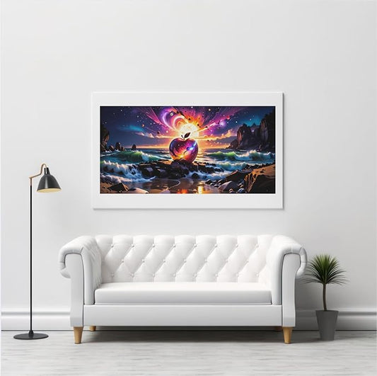 VIOLET Surreal Cosmic Apple Poster with Frame – Colorful Trippy Room Aesthetic – Modern Artwork for Home, Office & Gaming Setup - Violet DTF Transfers