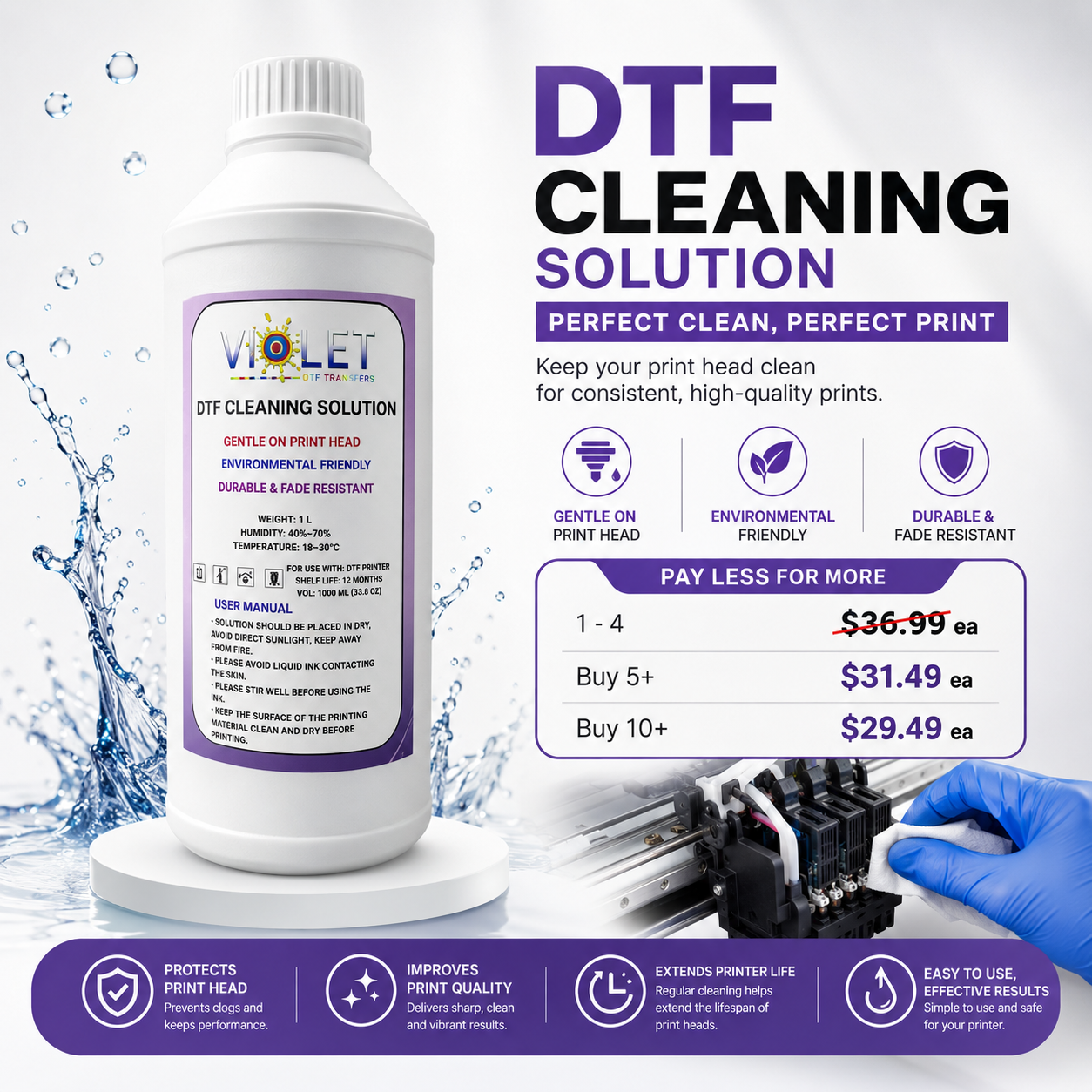 DTF Cleaning Solution 1000ML Print Head Cleaner for All DTF Printers