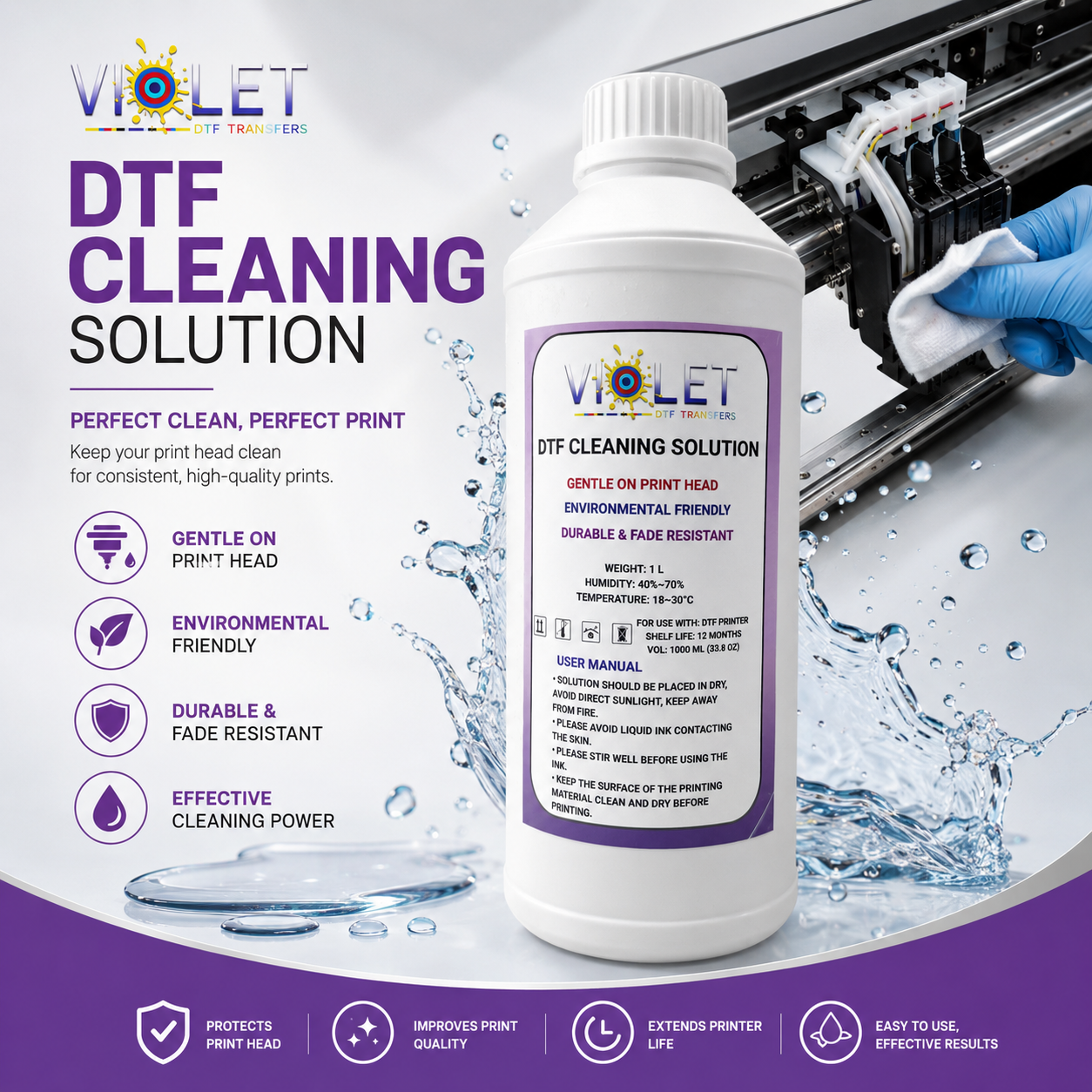 DTF Cleaning Solution 1000ML Print Head Cleaner for All DTF Printers