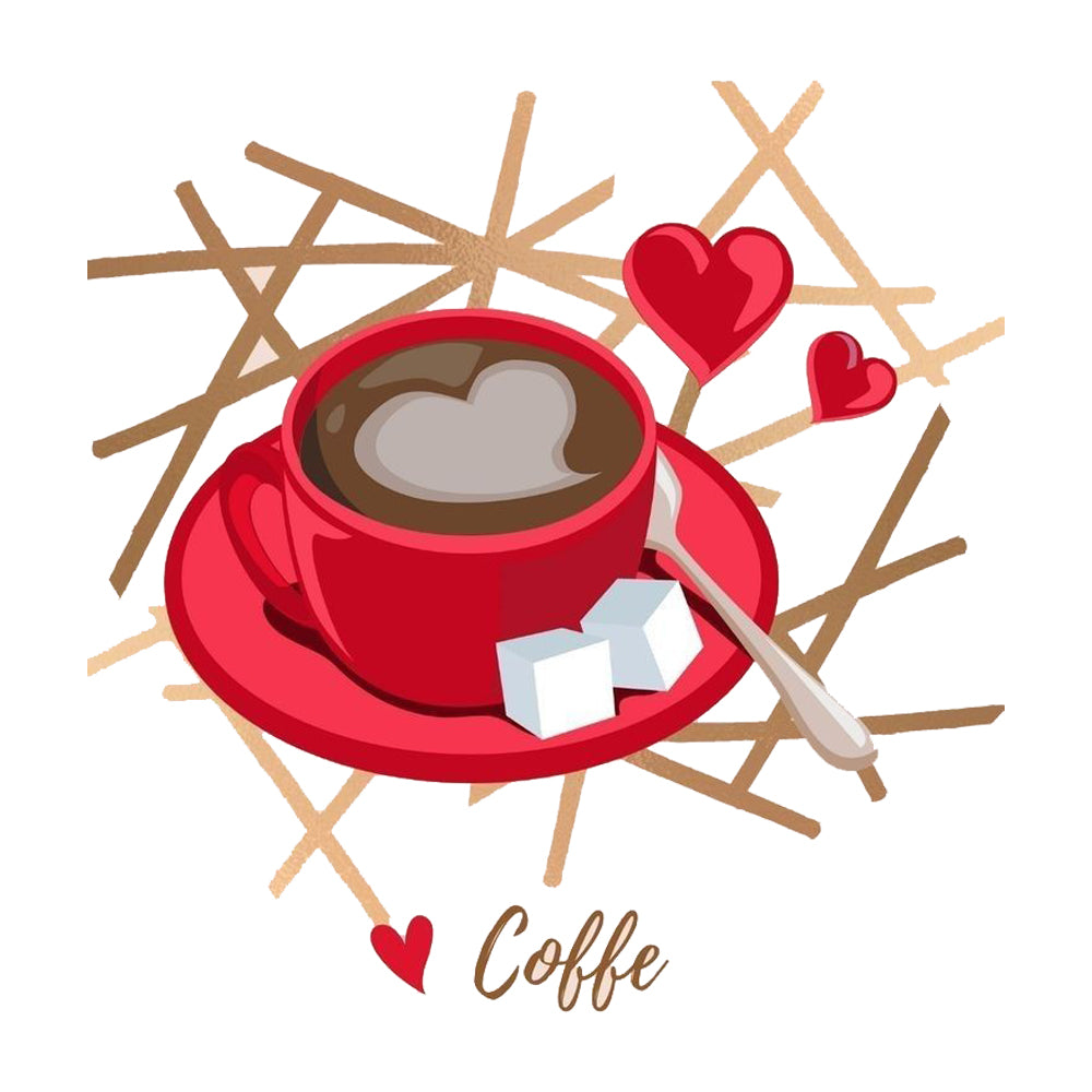 Coffee Cup With Heart - Ready to Press - Violet DTF Transfers