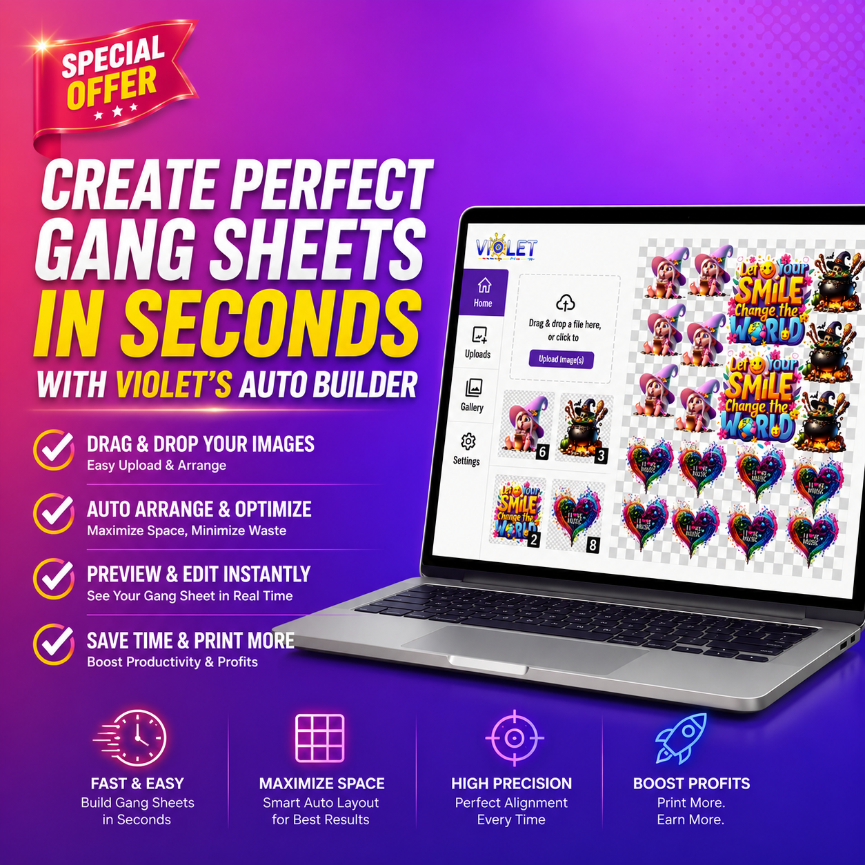 Online DTF Gang Sheet Builder Auto Gang Sheet Layout  Same Day Shipping  Violet DTF