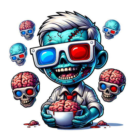 3D Zombie Brain Design – Funny Undead Skull with Glasses & Brains