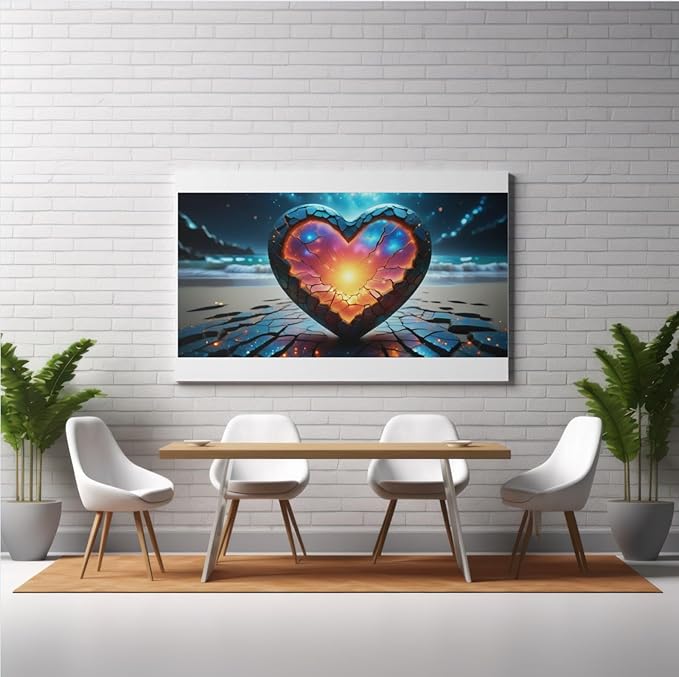 Cosmic Heart Poster with Frame - Surreal Rectangle Wall Decor for Bedroom, Living Room, Office - Violet DTF Transfers