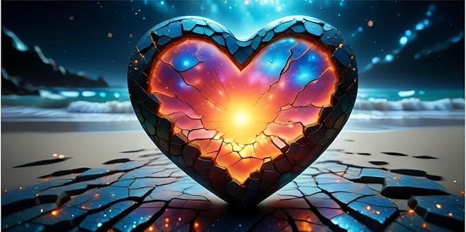 Cosmic Heart Poster with Frame - Surreal Rectangle Wall Decor for Bedroom, Living Room, Office - Violet DTF Transfers