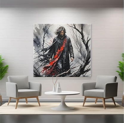 Dark Warrior Landscape Poster with Frame – Digital Painting for Home, Office, Bed & Living Room Décor - Violet DTF Transfers
