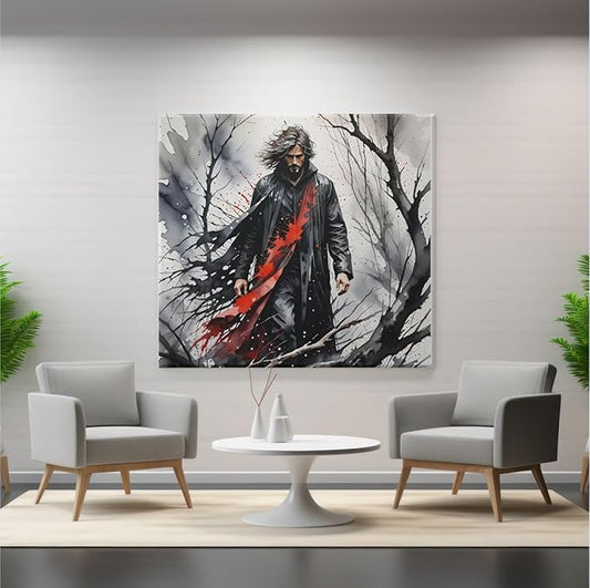Dark Warrior Landscape Poster with Frame – Digital Painting for Home, Office, Bed & Living Room Décor - Violet DTF Transfers