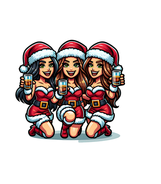 Santa Girls Christmas Party Design – Holiday Cheers with Drinks 🍻🎅✨