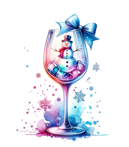 Snowman in Wine Glass Christmas Design – Festive Holiday Artwork 🍷⛄✨