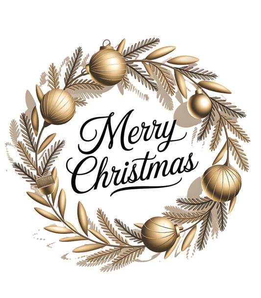 Elegant Gold Christmas Wreath – “Merry Christmas” Holiday Wall Art | Festive Winter Decoration
