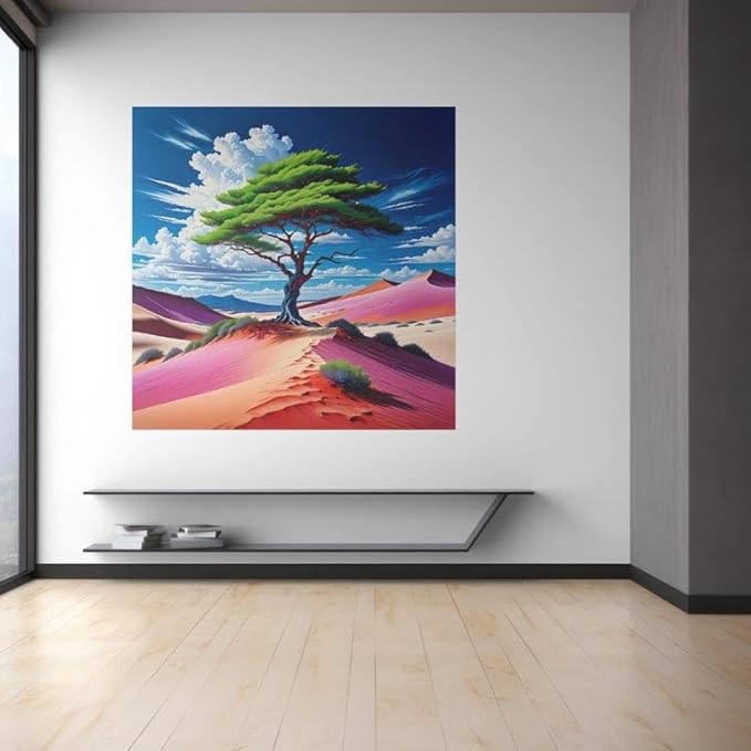 Violet Desert Oasis Tree Poster - Vibrant Nature Wall Art for Living Room or Office - Violet DTF Transfers