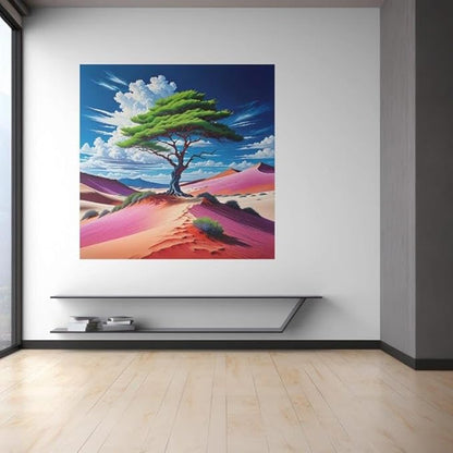 Violet Desert Oasis Tree Poster - Vibrant Nature Wall Art for Living Room or Office - Violet DTF Transfers