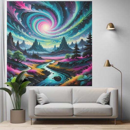 VIOLET Vibrant Cosmic Landscape Poster with Frame – Gift for Art Enthusiasts, Modern Room Aesthetic –Durable Print - Violet DTF Transfers