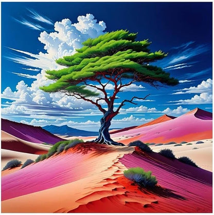 Violet Desert Oasis Tree Poster - Vibrant Nature Wall Art for Living Room or Office - Violet DTF Transfers