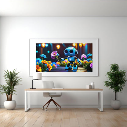 VIOLET Futuristic AI Robot Poster with Frame - Aesthetic, Tech-Inspired Decor for Gaming Room, Office, Bedroom - Violet DTF Transfers