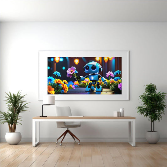 VIOLET Futuristic AI Robot Poster with Frame - Aesthetic, Tech-Inspired Decor for Gaming Room, Office, Bedroom - Violet DTF Transfers