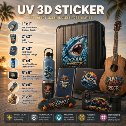 Custom UV DTF 3D Stickers by size