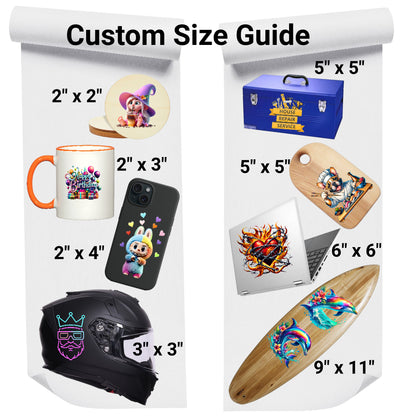 UV 3D DTF Stickers by Size
