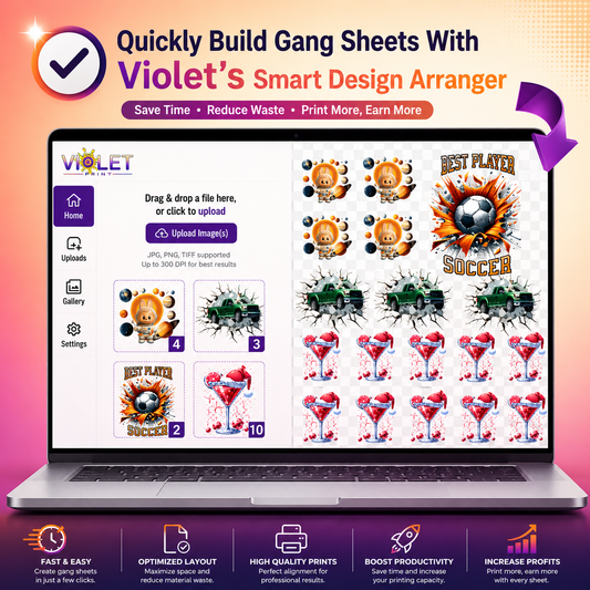 Custom UV DTF Transfers 3D Stickers – Online Gang Sheet Builder with Smart Design Arranger – Upload & Auto-Arrange Your Designs